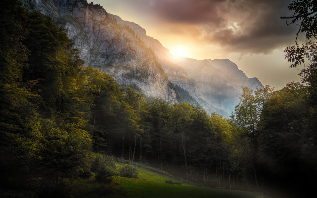 Mountain forest lake sunset clouds #2 free wallpaper - medium preview image