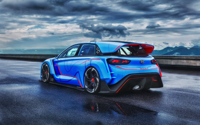 Blue car wet road cloudy free wallpaper - medium preview image