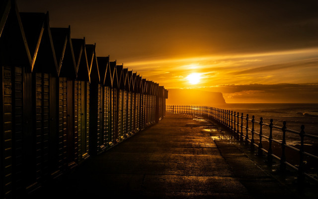 Pier sunset cityscape fence reflection free wallpaper - medium preview image