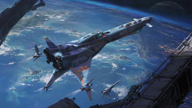 Fighter jet earth space station free wallpaper - medium preview image