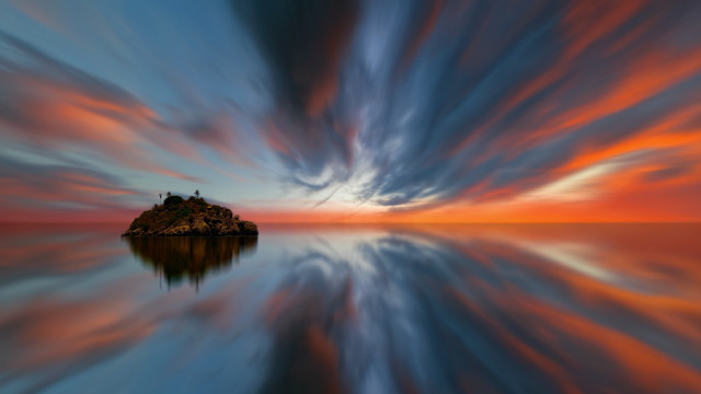 Small island cloudy sunset matte free wallpaper - medium preview image