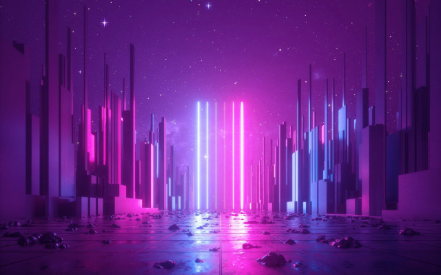 Futuristic city neon lights starry #2 free wallpaper - medium preview image