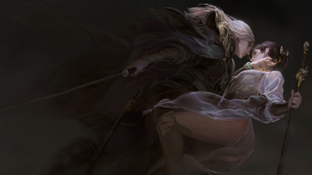 Woman white dress man black #7 free wallpaper - medium preview image