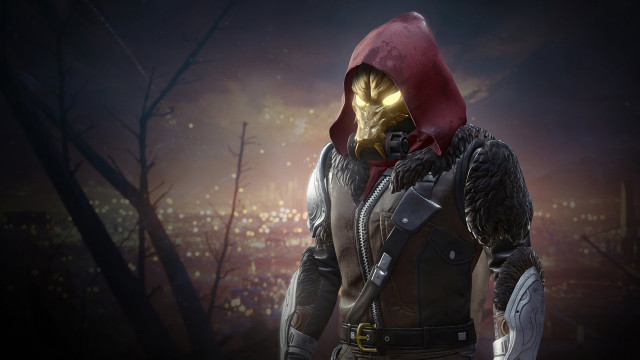 Red hoodie man forest city free wallpaper - medium preview image
