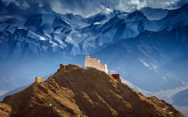 Mountain castle cloudy sky art free wallpaper - medium preview image