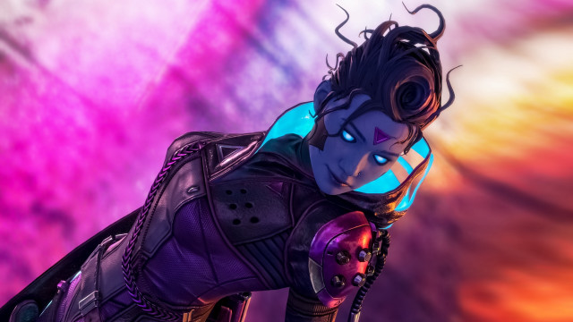 Futuristic woman armor glowing blue free wallpaper - medium preview image