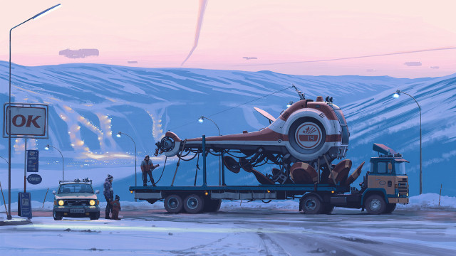 Truck hauling large object snow free wallpaper - medium preview image