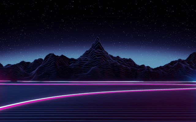 Mountain neon trail starry sky free wallpaper - medium preview image