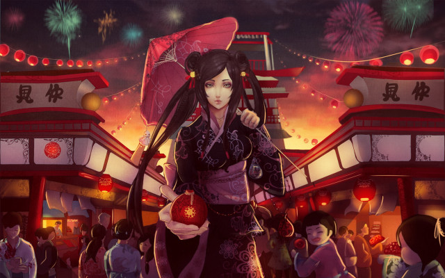 Woman apple festival fireworks matte free wallpaper - medium preview image