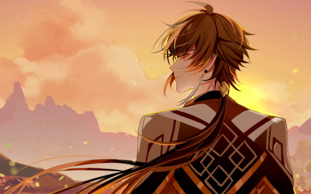 Mountain sunset man longhair jewelry free wallpaper - medium preview image
