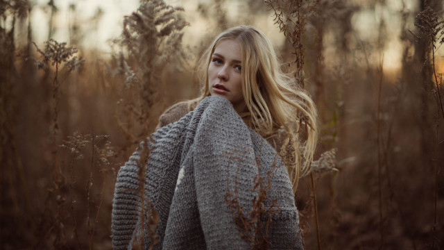Woman field tallgrass back view free wallpaper - medium preview image