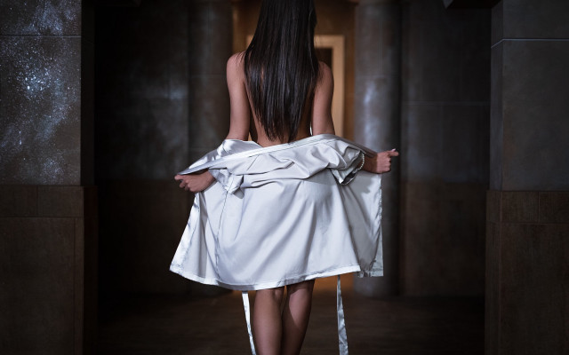 Woman white dress hallway space free wallpaper - medium preview image