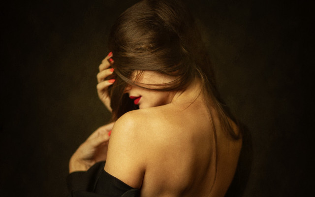 Woman black dress bun in free wallpaper - medium preview image