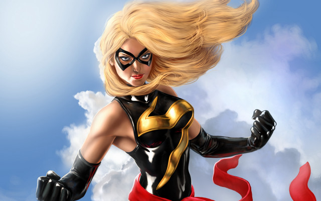 Superhero flying blonde mask ribbon free wallpaper - medium preview image