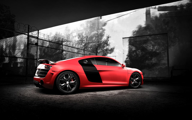 Red sports car fenced road free wallpaper - medium preview image