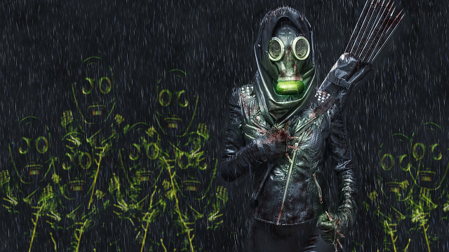 Gas mask stick rain green free wallpaper - medium preview image