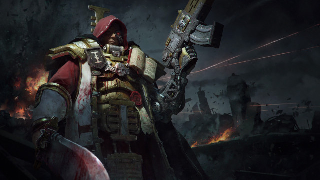 Red suit man gun flames free wallpaper - medium preview image