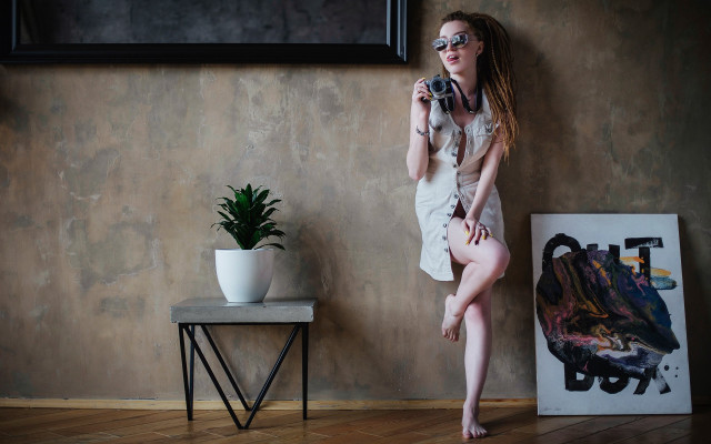 Woman dress sunglasses plant portrait free wallpaper - medium preview image