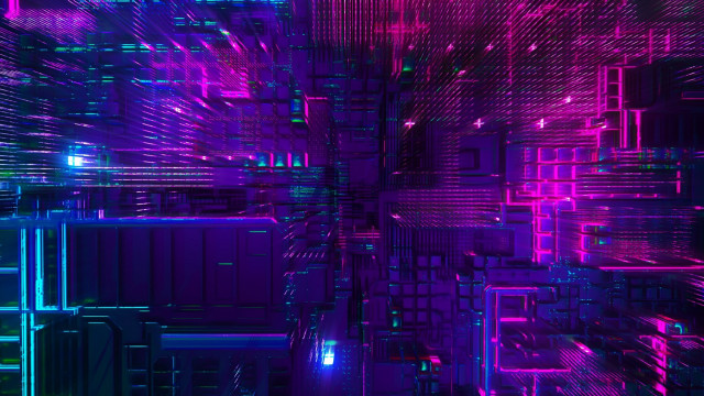 Colorful abstract lines squares cyberpunk free wallpaper - medium preview image
