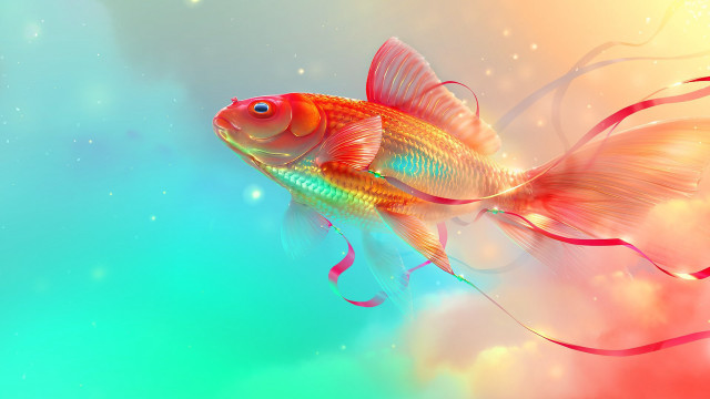 Goldfish redtail bluefin water ribbon free wallpaper - medium preview image