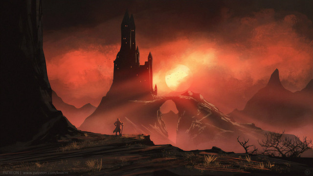 Castle mountain range red sky free wallpaper - medium preview image