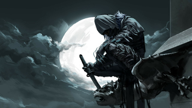 Man ledge gun moon fantasy free wallpaper - medium preview image
