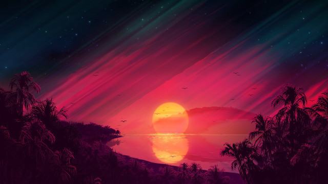 Sunset red sun purple sky free wallpaper - medium preview image