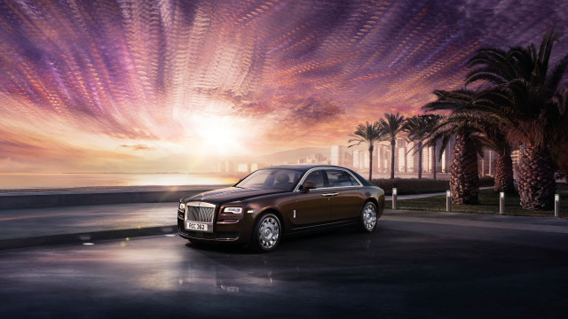 Car palm trees sunset reflection free wallpaper - medium preview image