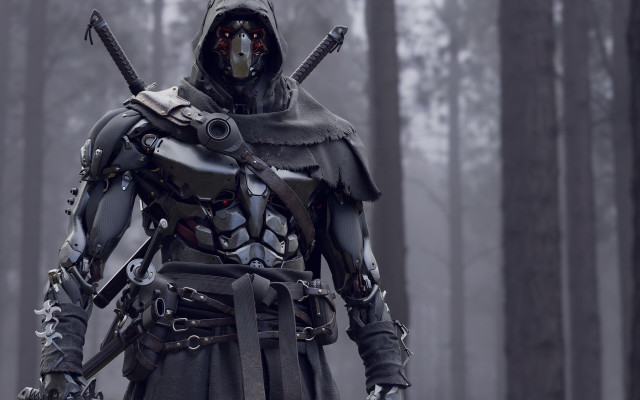 Man black armor katana forest free wallpaper - medium preview image