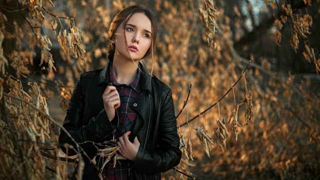 Woman field tree autumn blurry free wallpaper - medium preview image