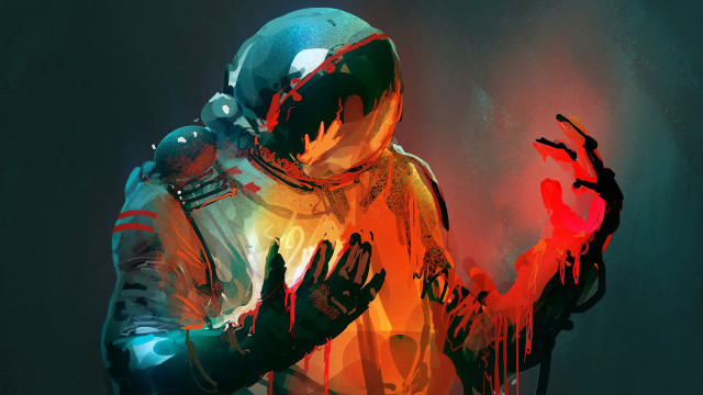 Futuristic man bloodied cyberpunk space free wallpaper - medium preview image