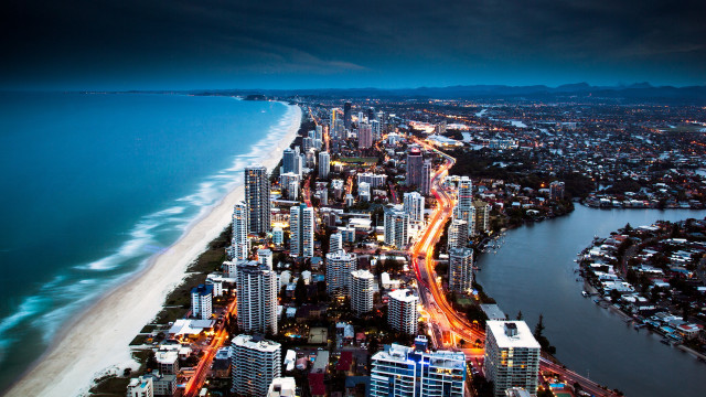 City water night lights beach free wallpaper - medium preview image