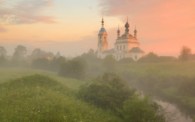 Church river clouds trees magic free wallpaper - medium preview image