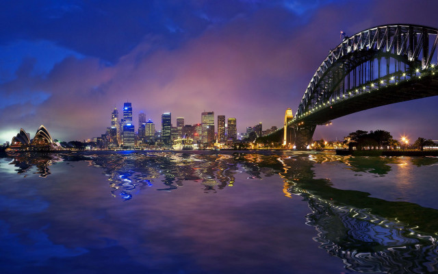 City skyline bridge river night #53 free wallpaper - medium preview image