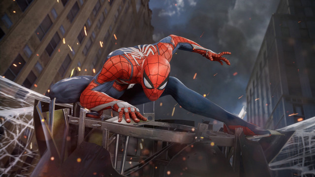 Spiderman cityscape firework building solo free wallpaper - medium preview image