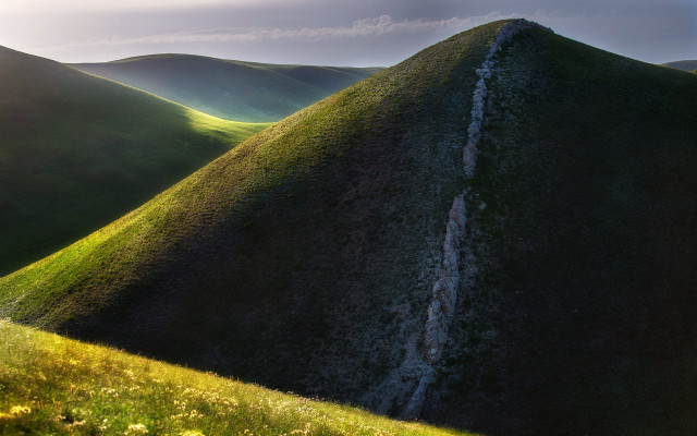 Grassy hill stream flower sunset free wallpaper - medium preview image
