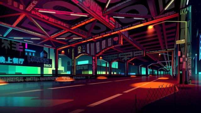 Cyberpunk city night neon bridge free wallpaper - medium preview image