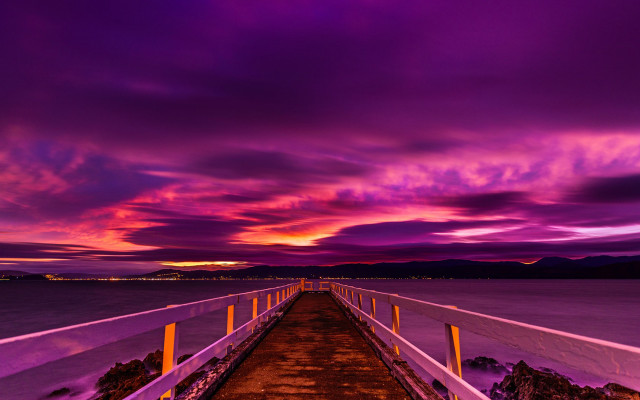 Pier purple sky water sunset free wallpaper - medium preview image
