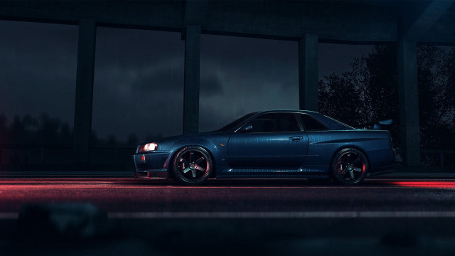 Blue car night starry sky free wallpaper - medium preview image