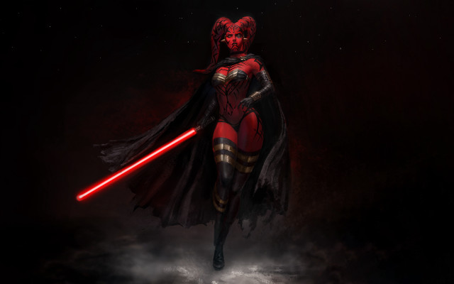 Woman red black costume lightsaber free wallpaper - medium preview image