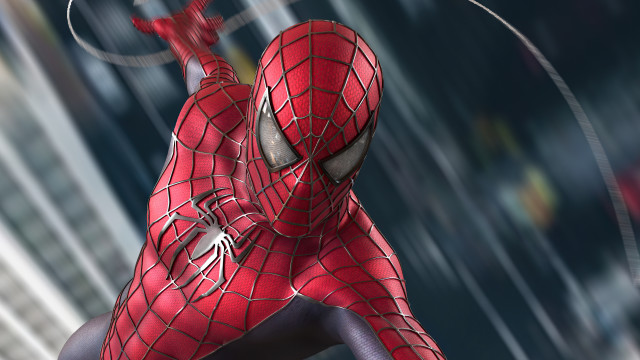 Spiderman rain outstretched blurred city free wallpaper - medium preview image