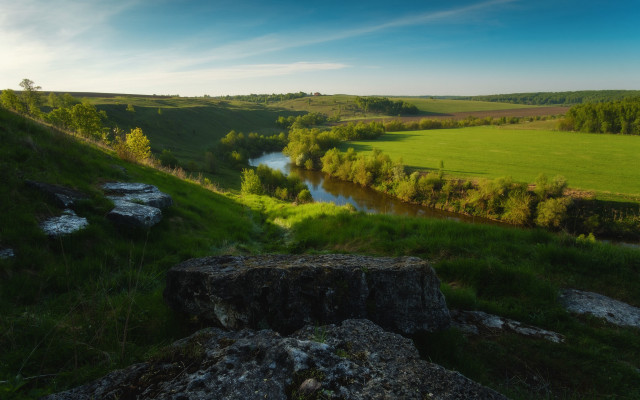 Lush green river countryside forest free wallpaper - medium preview image