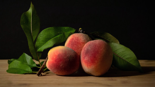 Peaches leaves stilllife food photography free wallpaper - medium preview image