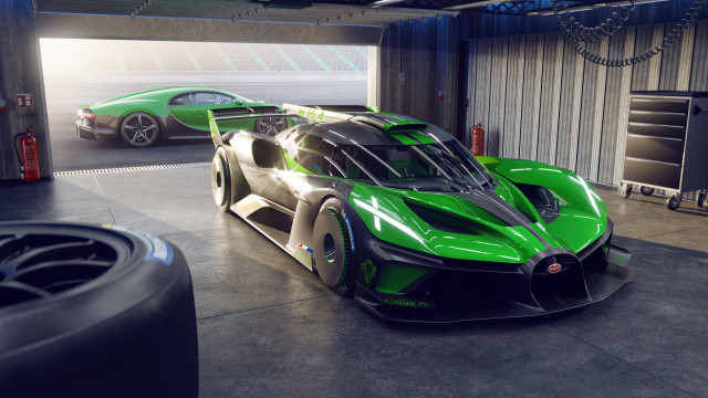 Green sports car garage futurism free wallpaper - medium preview image