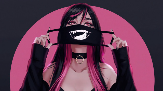 Pink haired woman mask furry free wallpaper - medium preview image