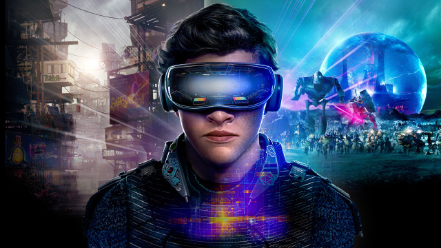 Man vr headset futuristic cityscape free wallpaper - medium preview image