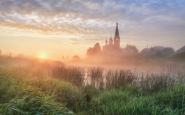 Foggy sunset castle river gothic free wallpaper - medium preview image