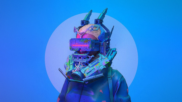 Futuristic man helmet suit cyberpunk free wallpaper - medium preview image