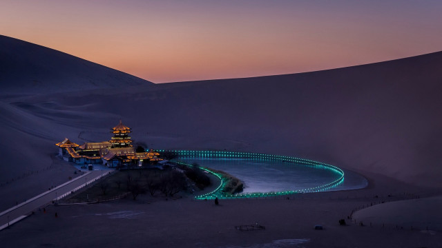 Desert building greenlight night sky free wallpaper - medium preview image