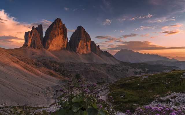 Mountain range flowers sunset clouds free wallpaper - medium preview image